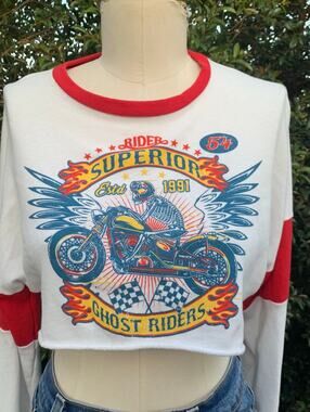 Cropped Ghost Riders Midriff Moto Crop Top Biker Women’s Small Grunge